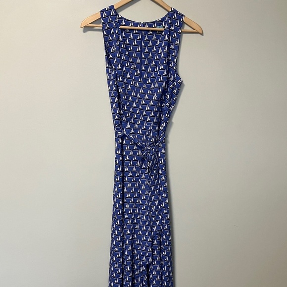 Eva Franco Pants - Eva Franco Anthropologie Blue Sailboat Print Maxi Leg Jumpsuit